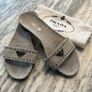 Prada black and white canvas tweed flats